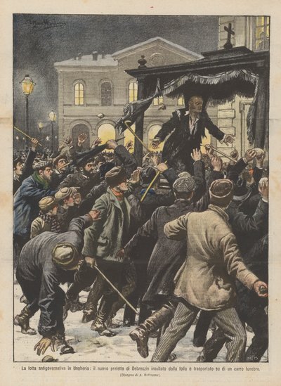 The Anti-Government Struggle in Hungary, the New Prefect of Debrecen Insulted by the Crowd by Achille Beltrame