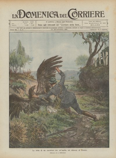 The Struggle of a Hunter with an Eagle Near Florence by Achille Beltrame