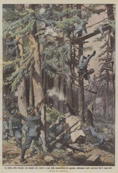 The fight in the forests, an assault by our forces on one of the ambush scaffolds set up by... by Achille Beltrame
