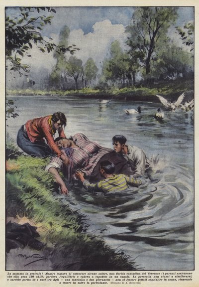 The Mother in Danger! by Achille Beltrame