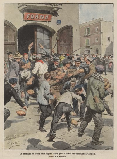 The Lack of Work in Puglia, Ovens Stormed by the Unemployed in Cerignola by Achille Beltrame