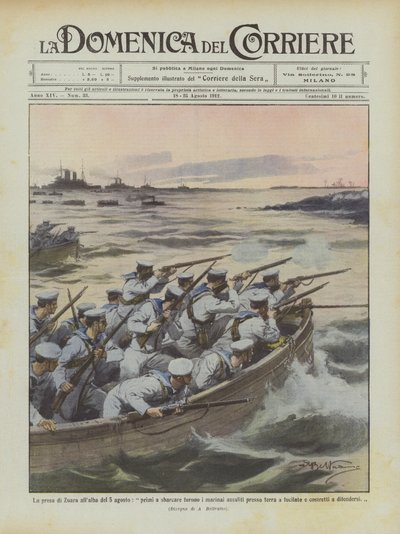 The Capture of Zuara at Dawn on August 5, the First to Land Were the Sailors Attacked Near the Shore by Achille Beltrame