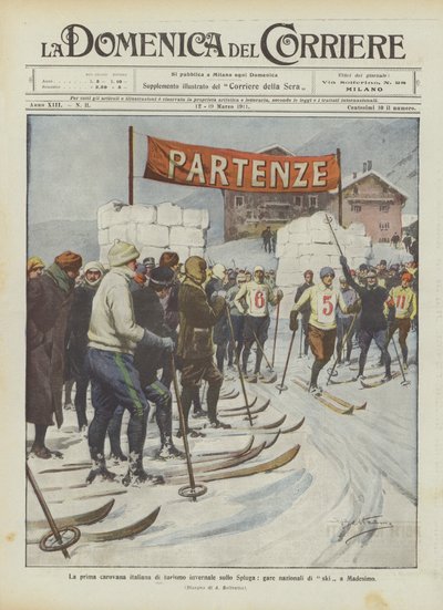 The First Italian Winter Tourism Caravan on the Spluga, National Ski Competitions in Madesimo by Achille Beltrame