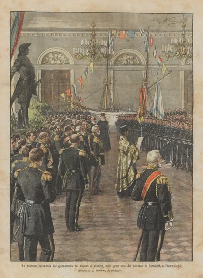 The Solemn Ceremony of the Oath of the Naval Cadets, in the Great Hall of the Peterhof Palace, St. Petersburg by Achille Beltrame