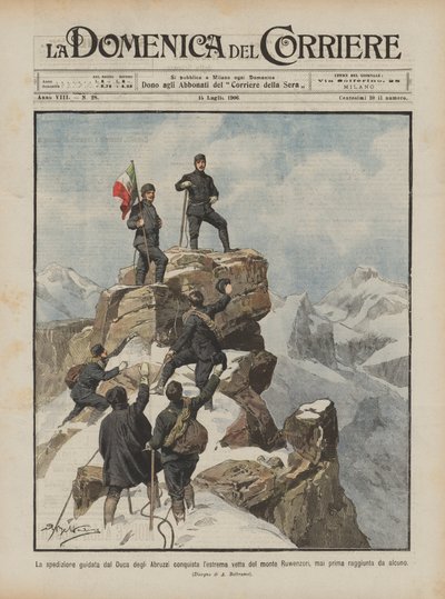 The expedition led by the Duke of the Abruzzi conquers the highest peak of Mount Ruwenzori by Achille Beltrame