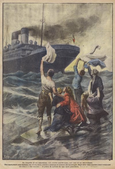 The Tragedy of Six Americans Adrift in the Ocean on the Remains of a Seaplane by Achille Beltrame