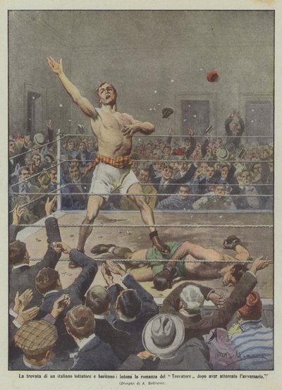 The Idea of an Italian Wrestler and Baritone, Sings the Romance of the Troubadour After Defeating the Opponent by Achille Beltrame