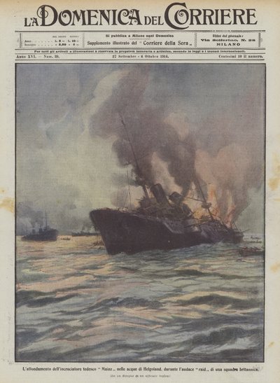 Sinking of the German Cruiser Mainz in the Waters of Helgoland During a Bold Raid by Achille Beltrame