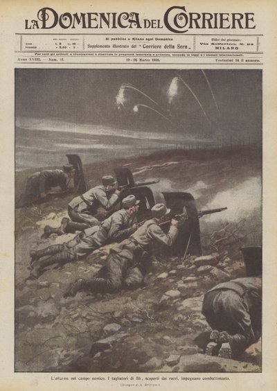 The Alarm in the Enemy Camp, Wire Cutters Discovered by Flares Engage in Combat by Achille Beltrame