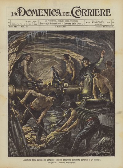 The opening of the Simplon Tunnel, attack on the last diaphragm perforated on February 24 by Achille Beltrame