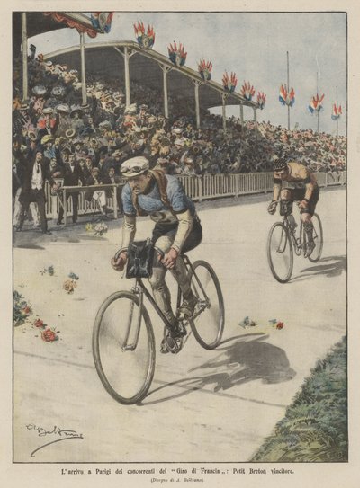 The arrival in Paris of the competitors of the Tour de France, Petit Breton winner by Achille Beltrame