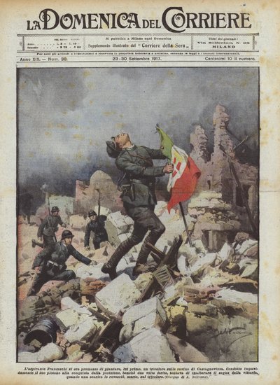 Aspirant Franceschi Had Promised to Plant, Himself First, a Tricolor on the Ruins of Castagnevizza by Achille Beltrame