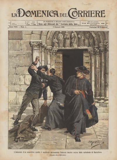 The Attempt of an Anarchist Against Cardinal Archbishop Casanas While Leaving the Cathedral of Barcelona by Achille Beltrame