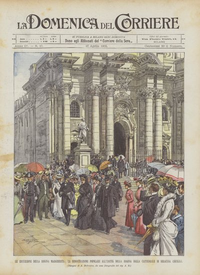 The Excursions of Queen Margherita, the Popular Demonstration at the Exit of the Queen from ? by Achille Beltrame