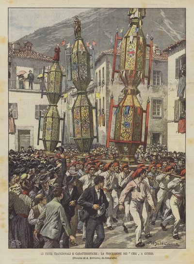 The Traditional and Characteristic Festivals, the Candle Procession in Gubbio by Achille Beltrame