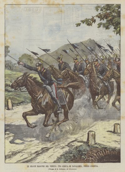 The Great Maneuvers in Veneto, A Cavalry Charge Near Cornuda by Achille Beltrame