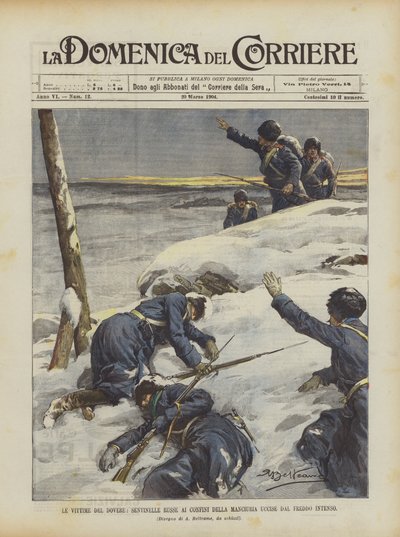 The Victims of Duty, Russian Sentries on the Manchurian Border Killed by Intense Cold by Achille Beltrame