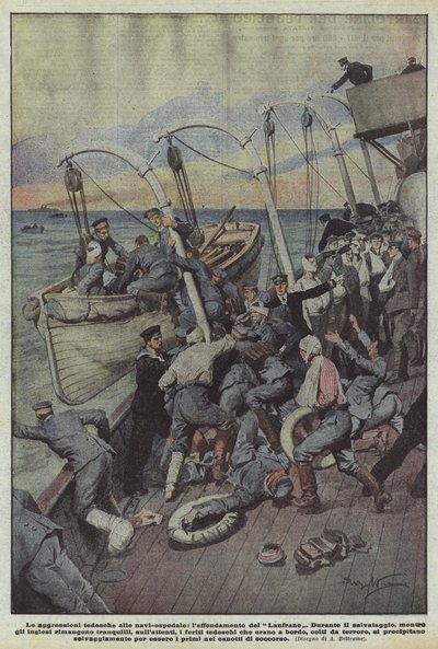 The German Attacks on Hospital Ships, the Sinking of the Lanfrane by Achille Beltrame