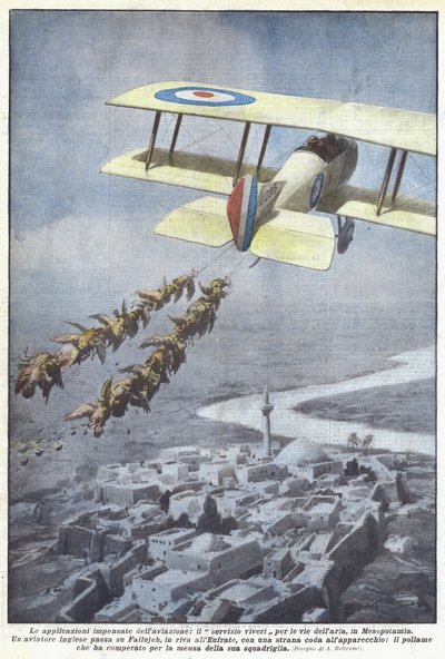 The Unthought-of Applications of Aviation, Food Service by Air in Mesopotamia by Achille Beltrame