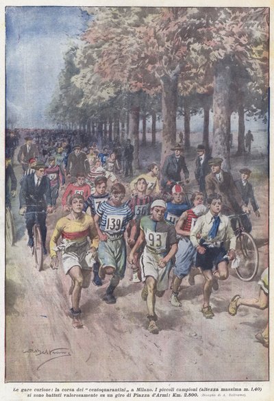 Curious Races, the Race of the One Hundred and Forty in Milan by Achille Beltrame