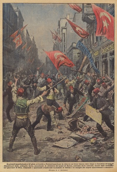 The Great Joyful Demonstrations in Constantinople for the Victory Over the Greeks Led to Disorders by Achille Beltrame