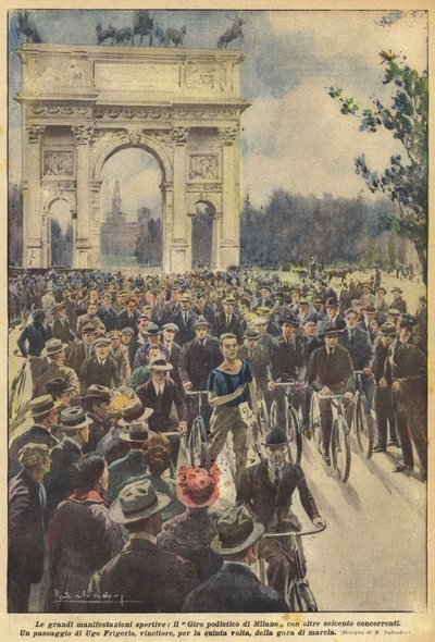 The Great Sporting Events, the Pedestrian Tour of Milan with Over Six Hundred Competitors by Achille Beltrame