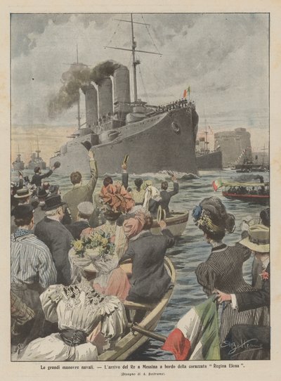 The Great Naval Maneuvers, the Arrival of the King in Messina Aboard the Battleship Regina Elena by Achille Beltrame