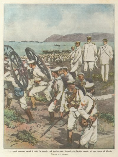 The great naval maneuvers of the entire Mediterranean fleet, Admiral Bettolo attends one by Achille Beltrame