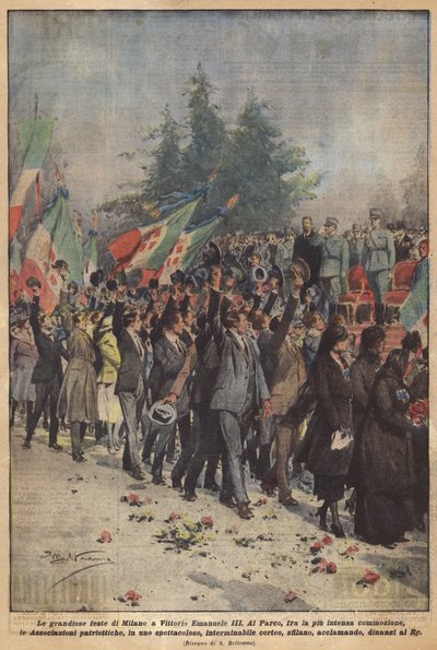 The Grand Celebrations in Milan for Vittorio Emanuele III by Achille Beltrame