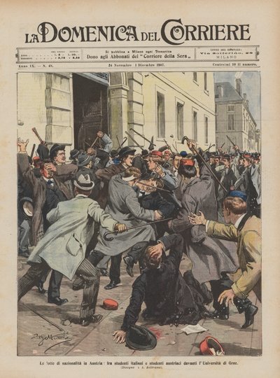 The Nationality Struggles in Austria, Between Italian and Austrian Students in Front of the University of Graz by Achille Beltrame