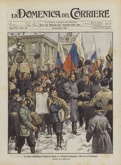 The First Liberal Demonstrations in Russia for the Constitution, in the Streets of St. Petersburg by Achille Beltrame