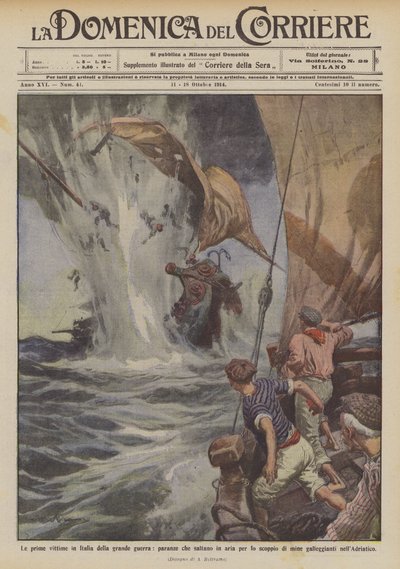 The First Victims in Italy of the Great War, Fishing Boats Blown Up by Mines by Achille Beltrame