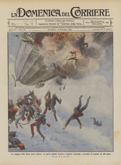 The Disasters of the German Air Fleet, the New Powerful Zeppelin Airship Catches Fire and Crashes by Achille Beltrame