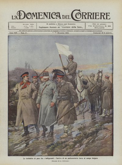 Peace negotiations between the belligerents, the arrival of a Turkish parliamentarian at the Bulgarian camp by Achille Beltrame