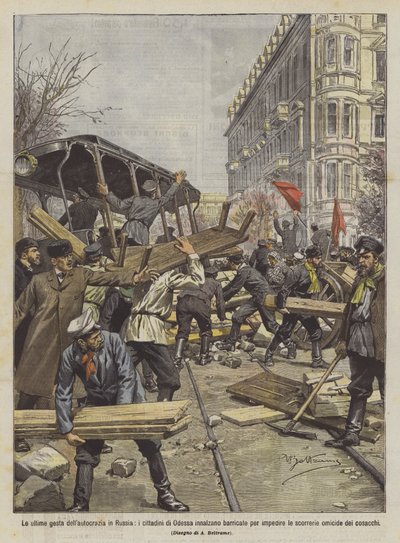The Last Acts of Autocracy in Russia, Citizens of Odessa Erect Barricades to Prevent ? by Achille Beltrame