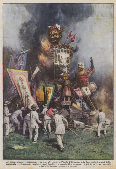 Strange and Picturesque Customs, a Chinese Funeral on the Island of Sumatra by Achille Beltrame