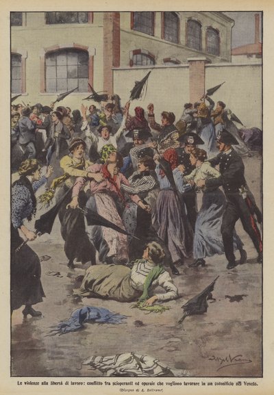 Violence Against the Freedom to Work, Conflict Between Strikers and Workers Who Want to Work by Achille Beltrame
