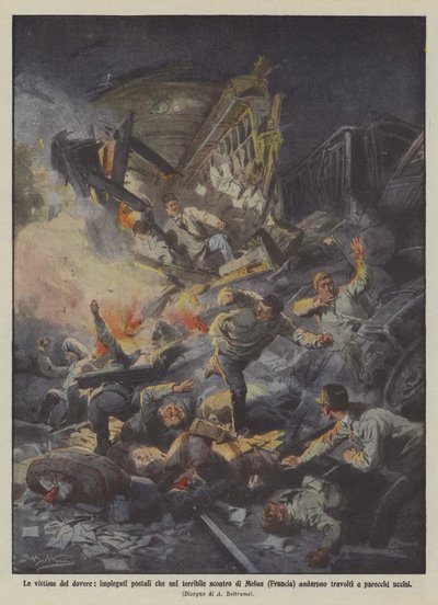 The Victims of Duty, Postal Employees Who Perished in the Terrible Melun (France) Clash by Achille Beltrame