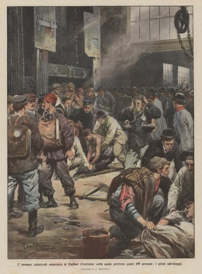 The Immense Mining Catastrophe of Radbod (Westphalia) in Which Nearly 400 People Perished, the First Rescues by Achille Beltrame