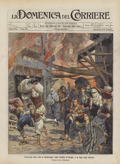 The Fire in the City of Adrianople in European Turkey and the Flight of the Inhabitants by Achille Beltrame