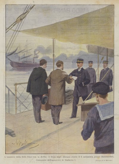 The Meeting of the Stella Polare with the Hertha, the Duke of the Abruzzi Receives on September 5 by Achille Beltrame