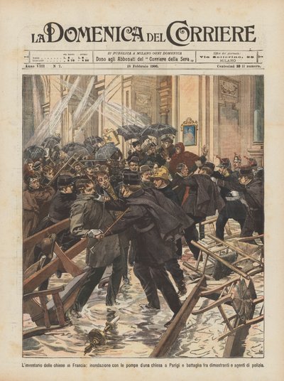 The Inventory of Churches in France, Flooding with Pumps in a Church in Paris and Battle by Achille Beltrame