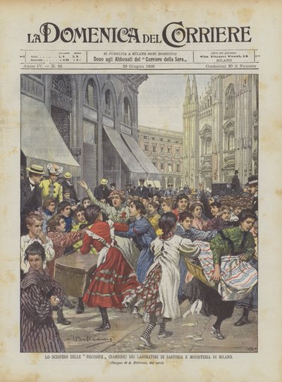 The Strike of the Little Girls (Children) of the Tailoring and Millinery Workshops in Milan by Achille Beltrame