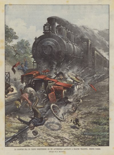 The Collision Between an Express Train and a Car Speeding Near Paris by Achille Beltrame
