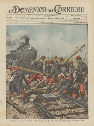 The Railway Strike in France, Soldiers Remove Obstacles Placed by Strikers by Achille Beltrame