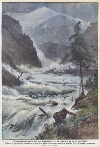 The Terrible Disaster in Upper Bergamo, Due to the Breaking of an Artificial Basin by Achille Beltrame
