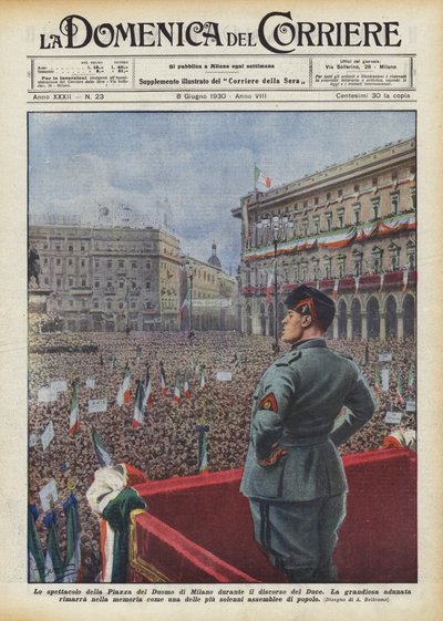 The spectacle of Piazza del Duomo in Milan during the speech of the Duce by Achille Beltrame