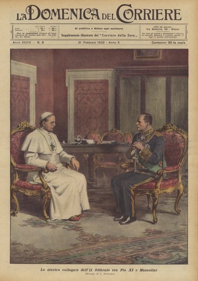 The Historic Meeting on February 11th Between Pius XI and Mussolini by Achille Beltrame