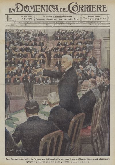 Sonnino Delivers His Noble Speech to the Chamber with Unforgettable Success by Achille Beltrame
