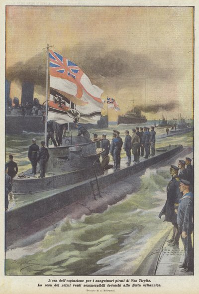 The Hour of Atonement for the Bloodthirsty Pirates of Von Tirpitz by Achille Beltrame